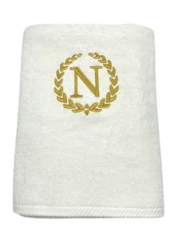 BYFT 100% Cotton Embroidered Monogrammed Letter N Bath Towel, 70 x 140cm, White/Gold