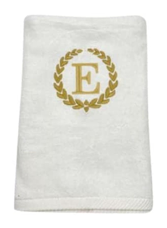 BYFT 100% Cotton Embroidered Monogrammed Letter E Bath Towel, 70 x 140cm, White/Gold