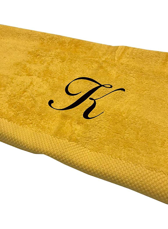BYFT 100% Cotton Embroidered Letter K Bath Towel, 70 x 140cm, Yellow/Black