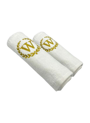 BYFT 2-Piece 100% Cotton Embroidered Letter W Bath & Hand Towel Set, White/Gold
