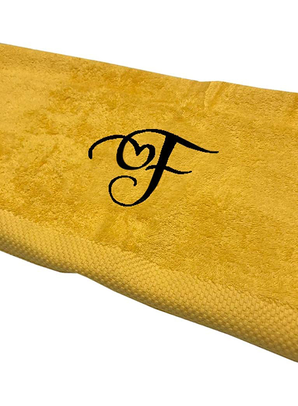 BYFT 100% Cotton Embroidered Letter F Bath Towel, 70 x 140cm, Yellow/Black
