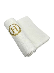 BYFT 100% Cotton Embroidered Monogrammed Letter H Bath Towel, 70 x 140cm, White/Gold