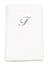 BYFT 100% Cotton Embroidered Letter F Bath Towel, 70 x 140cm, White/Silver