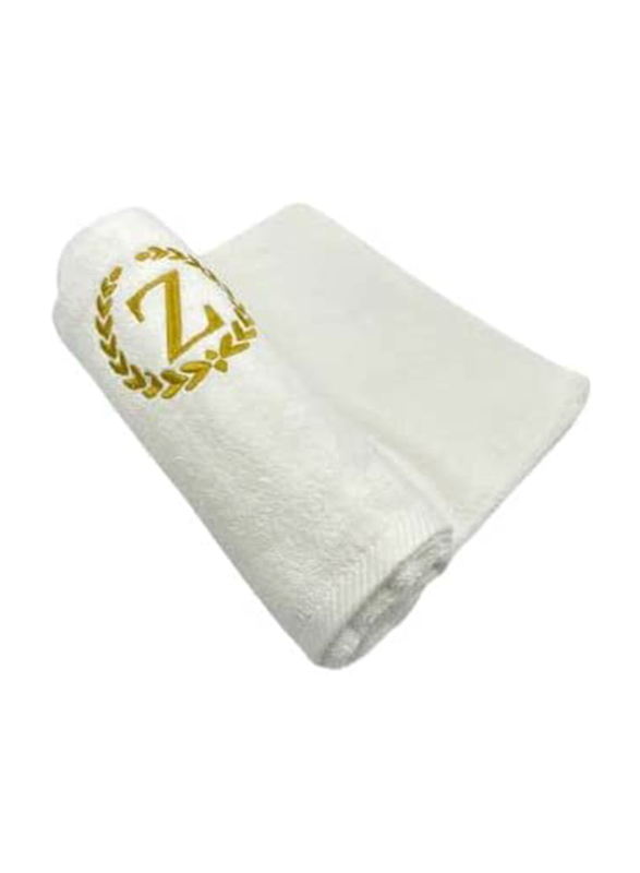 BYFT 100% Cotton Embroidered Monogrammed Letter Z Bath Towel, 70 x 140cm, White/Gold