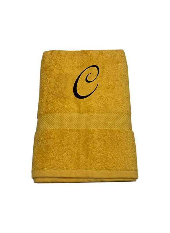 BYFT 100% Cotton Embroidered Letter C Bath Towel, 70 x 140cm, Yellow/Black
