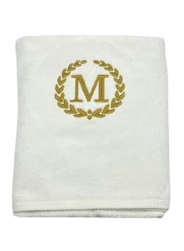 BYFT 100% Cotton Embroidered Monogrammed Letter M Bath Towel, 70 x 140cm, White/Gold