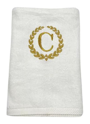 BYFT 100% Cotton Embroidered Monogrammed Letter C Bath Towel, 70 x 140cm, White/Gold