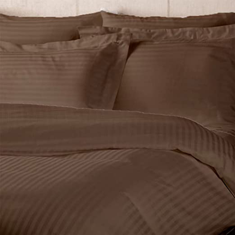 BYFT Tulip 100% Cotton Satin Stripe Duvet Cover, 300 Tc, 1cm, 245 x 265 + 30cm, King, Dark Brown