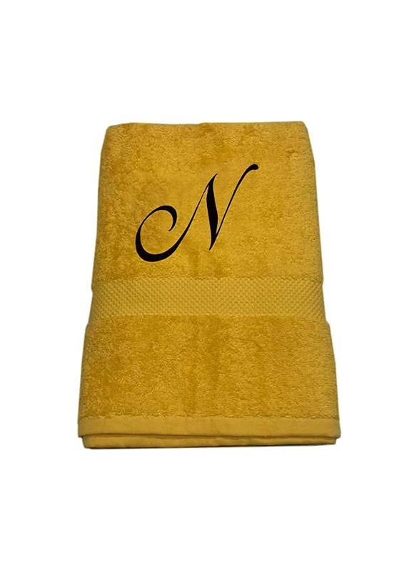 BYFT 100% Cotton Embroidered Letter N Bath Towel, 70 x 140cm, Yellow/Black