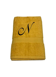 BYFT 100% Cotton Embroidered Letter N Bath Towel, 70 x 140cm, Yellow/Black