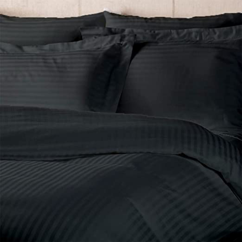 BYFT Tulip 100% Cotton Satin Stripe Duvet Cover, 300 Tc, 1cm, 245 x 265 + 30cm, King, Charcoal