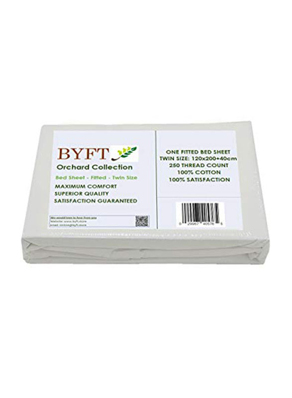 BYFT Orchard 100% Cotton Fitted Bed Sheet, Twin, White