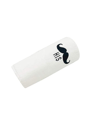 BYFT 100% Cotton Embroidered His Mustache Hand Towel, 50 x 80cm, White/Black