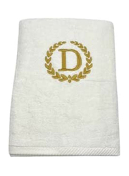 BYFT 100% Cotton Embroidered Monogrammed Letter D Bath Towel, 70 x 140cm, White/Gold