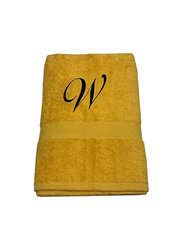 BYFT 100% Cotton Embroidered Letter W Bath Towel, 70 x 140cm, Yellow/Black