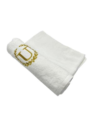 BYFT 100% Cotton Embroidered Monogrammed Letter U Hand Towel, 50 x 80cm, White/Gold