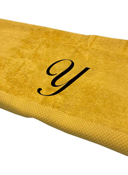 BYFT 100% Cotton Embroidered Letter Y Bath Towel, 70 x 140cm, Yellow/Black
