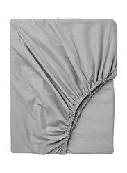 BYFT Tulip 100% Percale Cotton Fitted Bed Sheet, 180 Tc, 90 x 210 + 30cm, Single, Grey