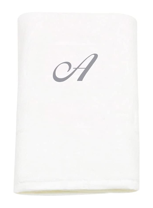 BYFT 100% Cotton Embroidered Letter A Bath Towel, 70 x 140cm, White/Silver