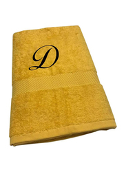 BYFT 100% Cotton Embroidered Letter D Bath Towel, 70 x 140cm, Yellow/Black