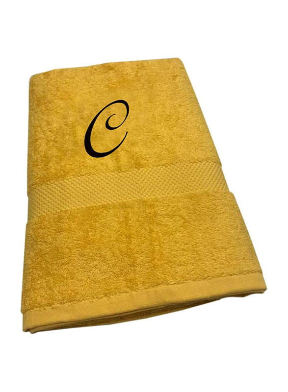BYFT 100% Cotton Embroidered Letter C Bath Towel, 70 x 140cm, Yellow/Black