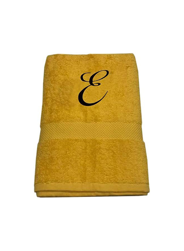 BYFT 100% Cotton Embroidered Letter E Bath Towel, 70 x 140cm, Yellow/Black