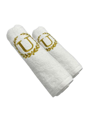 BYFT 2-Piece 100% Cotton Embroidered Letter U Bath & Hand Towel Set, White/Gold