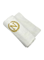 BYFT 100% Cotton Embroidered Monogrammed Letter N Bath Towel, 70 x 140cm, White/Gold