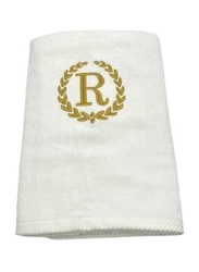 BYFT 100% Cotton Embroidered Monogrammed Letter R Bath Towel, 70 x 140cm, White/Gold