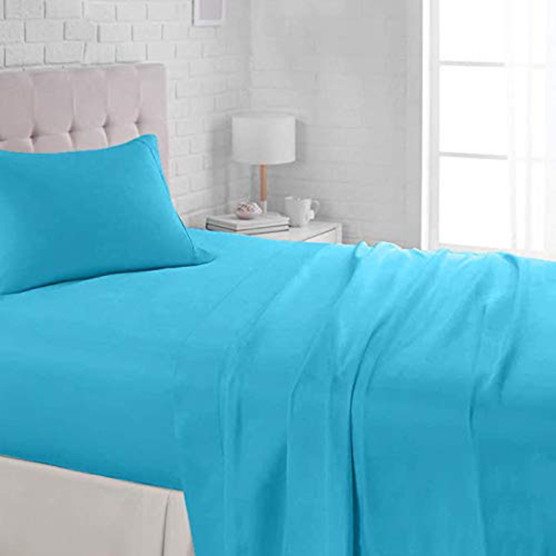 BYFT 4-Piece Orchard 100% Cotton Lightweight Bed Linen Set, 1 Flat Bed Sheet + 2 Pillow Cases + 1 Duvet Cover, Queen, Sky Blue