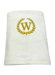 BYFT 100% Cotton Embroidered Monogrammed Letter W Bath Towel, 70 x 140cm, White/Gold