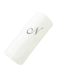 BYFT 100% Cotton Embroidered Letter N Hand Towel, 50 x 80cm, White/Silver