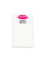 BYFT 100% Cotton Embroidered Her Lips Bath Towel, 70 x 140cm, White/Pink