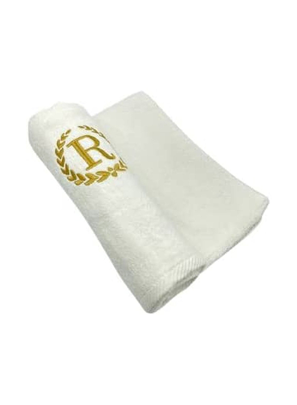 BYFT 100% Cotton Embroidered Monogrammed Letter R Bath Towel, 70 x 140cm, White/Gold
