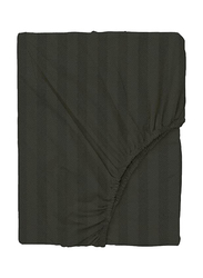 BYFT Tulip 100% Cotton Satin Stripe Fitted Bed Sheet, 300 Tc, 1cm, 160 x 210 + 30cm, Queen, Charcoal