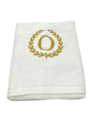 BYFT 100% Cotton Embroidered Monogrammed Letter O Bath Towel, 70 x 140cm, White/Gold