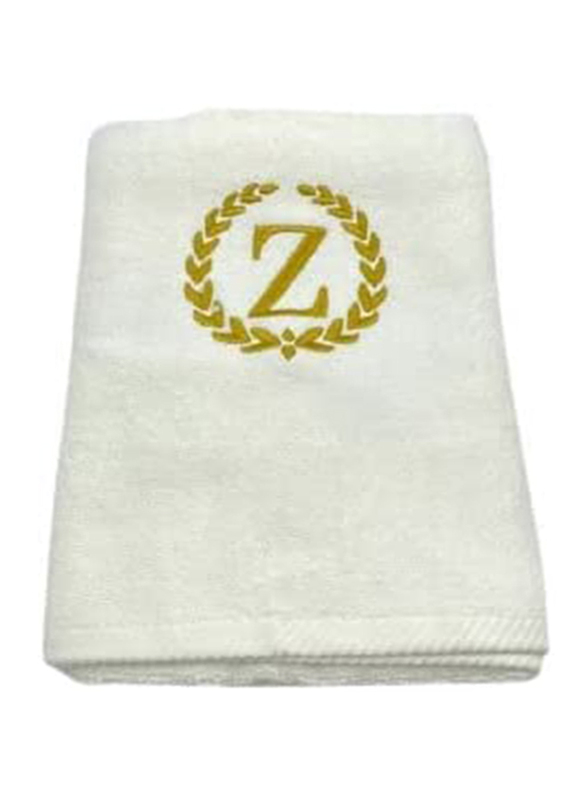 BYFT 100% Cotton Embroidered Monogrammed Letter Z Bath Towel, 70 x 140cm, White/Gold