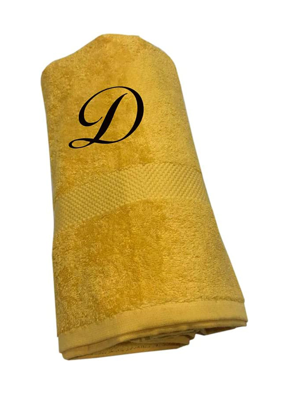 BYFT 100% Cotton Embroidered Letter D Bath Towel, 70 x 140cm, Yellow/Black