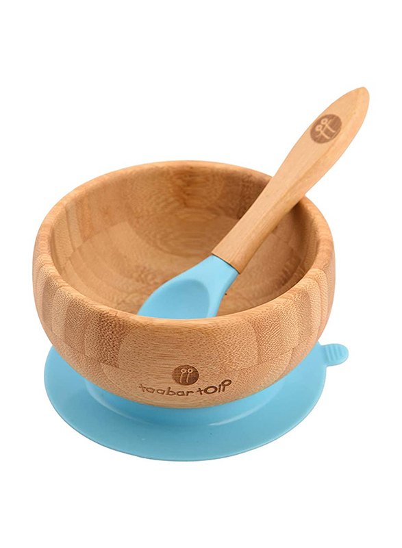 

Avanchy Bamboo Suction Classic Plate and Spoon, Beige/Blue