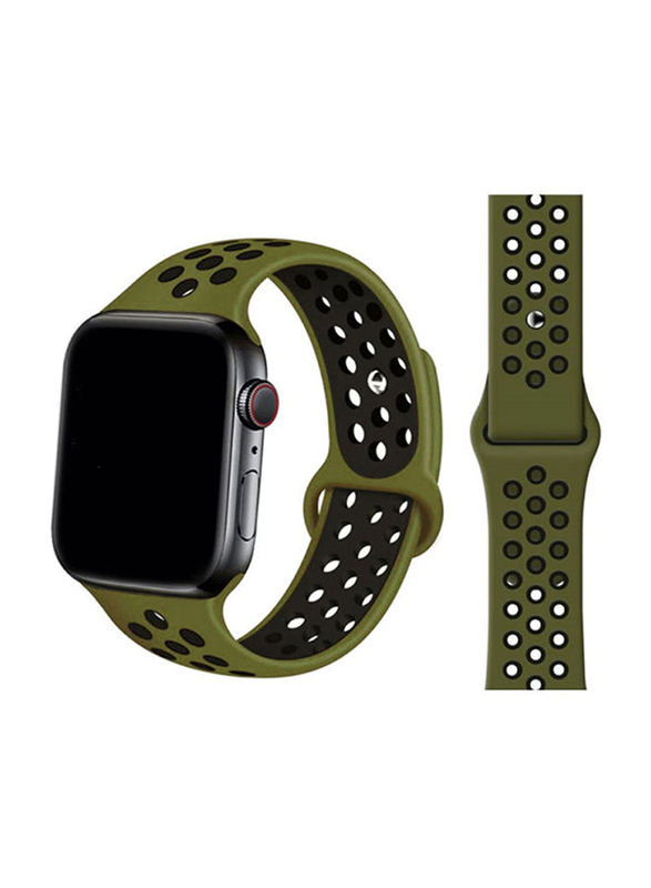 

BSNL Replacement Silicone Band for Apple Watch Series 1/2/3/4/5/6/7/SE 42/44mm, Army Green/Black