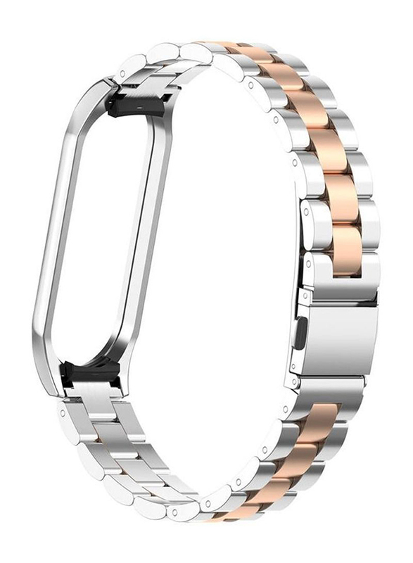 

BSNL Adjustable Stainless Steel Replacement Metal Strap Band for Xiaomi Mi Band 4/5/6, Silver/Rose Gold