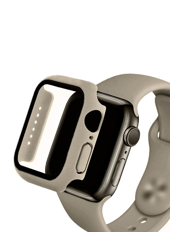 

BSNL 2-in-1 Silicone Replacement Strap Band + Tempered Glass Protective Case Bundle for Apple Watch Series 4/5/6/SE 44mm, Light Brown