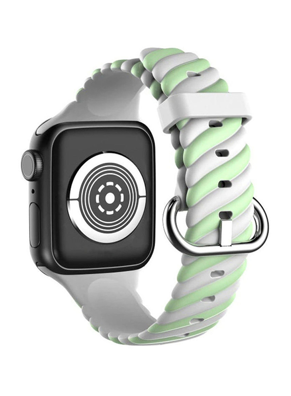 

BSNL Replacement Silicone Strap Rainbow Twist Band 42-44mm for Apple Watch Series 1/2/3/4/5/6/SE, White/Green