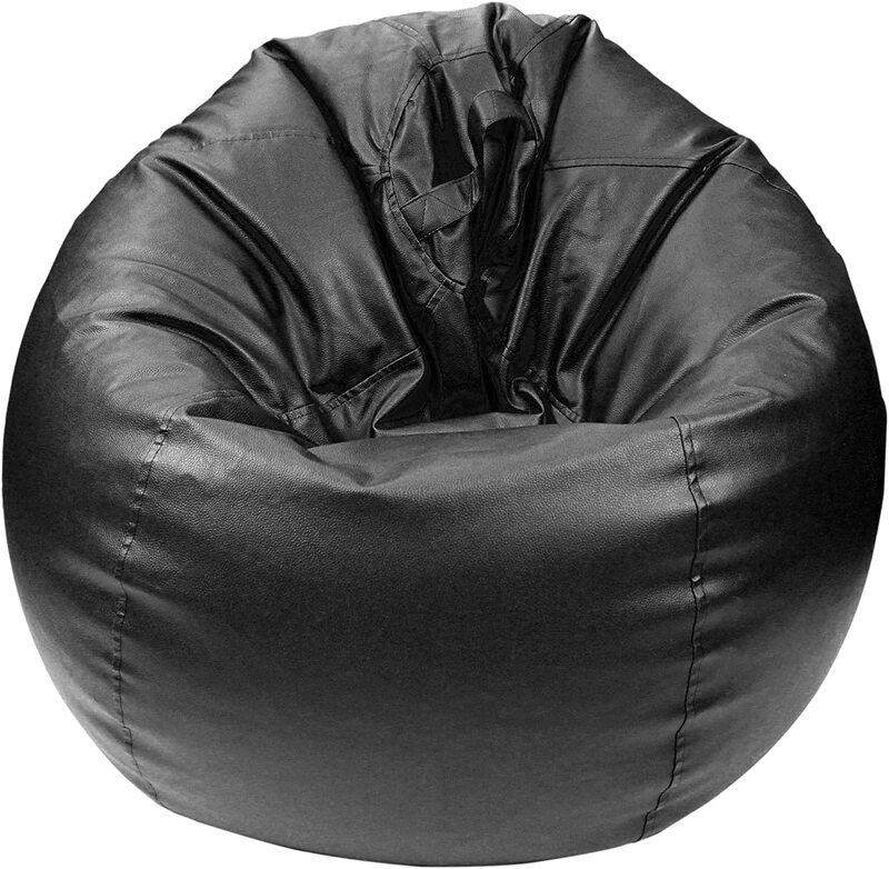Yanek Faux Leather Bean Bag, XL Lounger, Midnight Black
