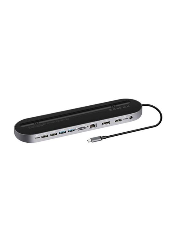

Unspecified Promate 100W 12-in-1 Port USB Type-C Hub Adapter, Black/Grey