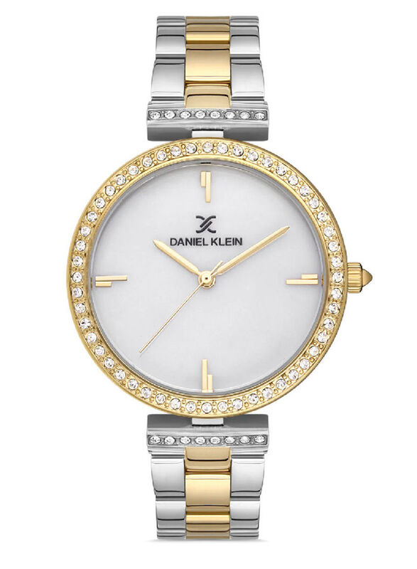 

Daniel Klein Analog Watch for Women with Stainless Steel Band, Water Resistant, DK.1.13095-4, White-Silver/Gold