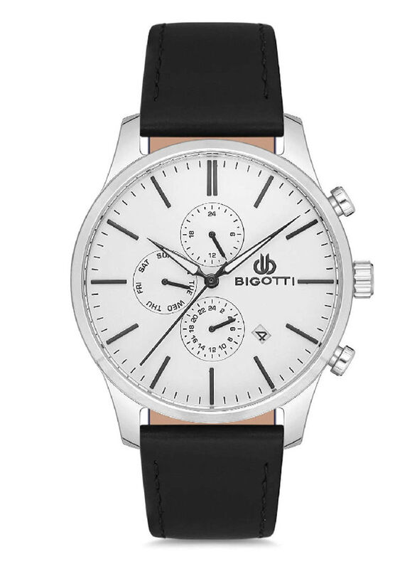 

Bigotti Analog Watch for Men with Leather Band, Chronograph, BG.1.10152-1, Black-Silver