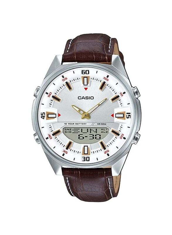 

Casio Enticer Analog + Digital Watch for Men with Leather Band, Water Resistant, AMW-830L-7AV, Brown/Multicolour