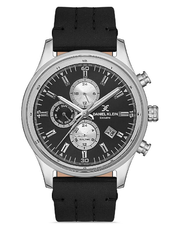 

Daniel Klein Exclusive Analog Watch for Men with Leather Band, Chronograph, DK.1.13118-1, Black