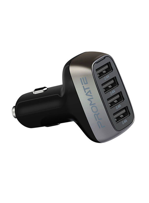 

Promate 4-Port USB Smart Car Charger, Black